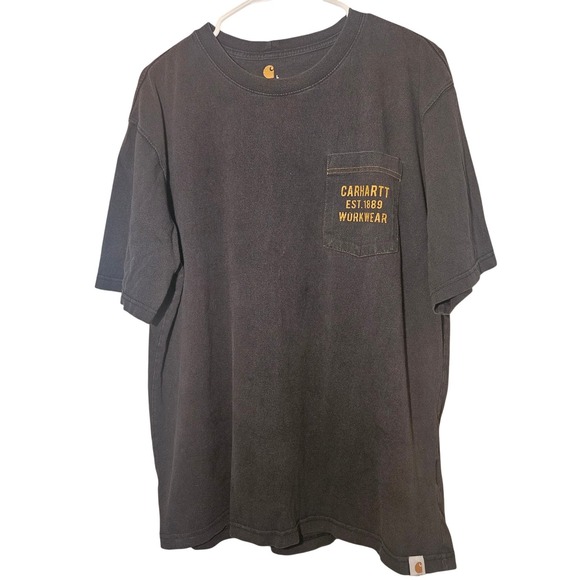 Carhartt Mens L Pocket T Shirt Black Original Fit Workwear Worn Distressed Holes - Picture 2 of 12